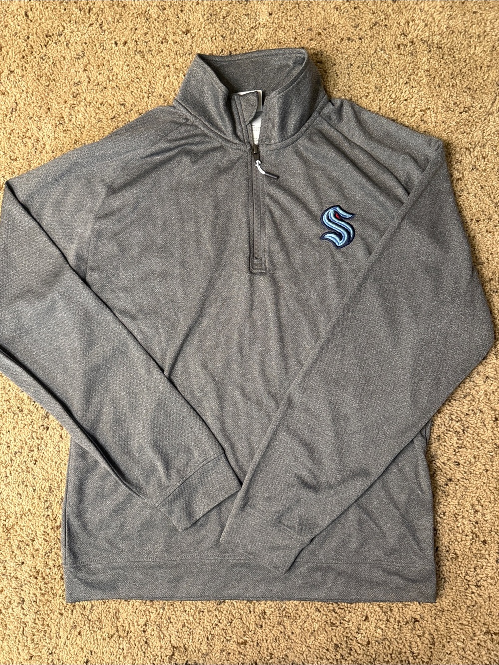 NHL Men's Gray Quarter-Zip Pullover with Blue Logo